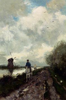 Jan Hendrik Weissenbruch : On The Tow Path Along The River Amstel